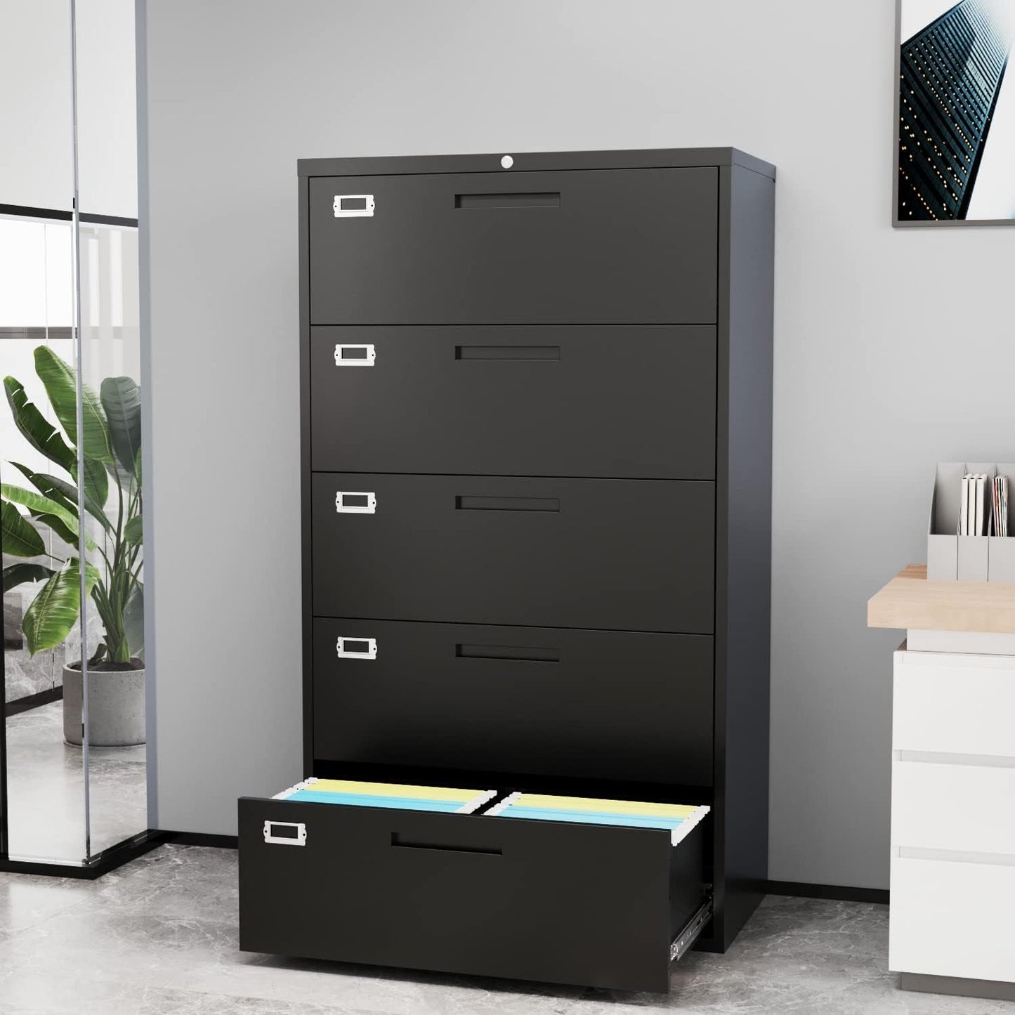 Lateral File Cabinet with 5 Drawers - Metal Steel Filling Cabinets for Home Office - Lockable Storage Cabinet for Hanging Files Letter/Legal/F4/A4 Size-Assembly Required-4