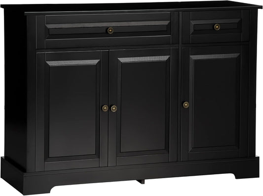 Black Modern Buffet Cabinet with Drawers Adjustable Shelves-1