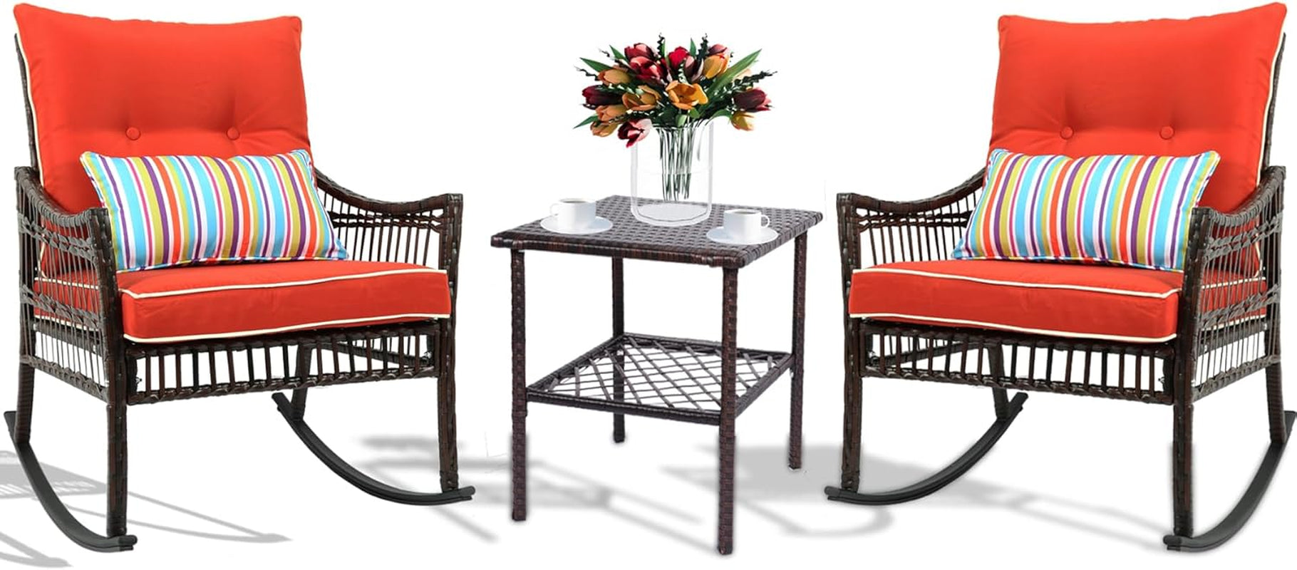 Orange 3 Piece Rocking Wicker Patio Set-2