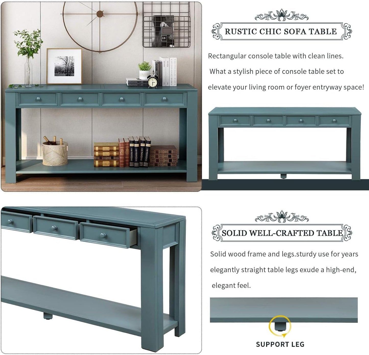 Easy Assembly Blue Console Table with Drawers-3