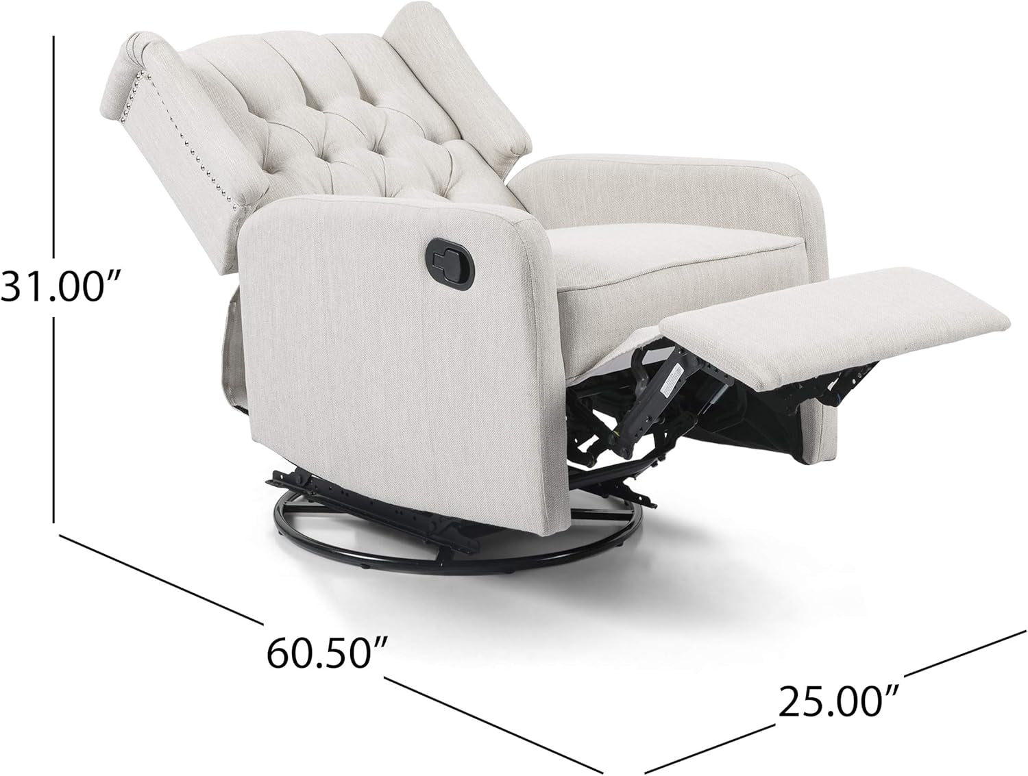 Manual Recliner Chair with Wing Back and Rolled Arms, 360-Degree Swivel Accent Chair for Living Room-3