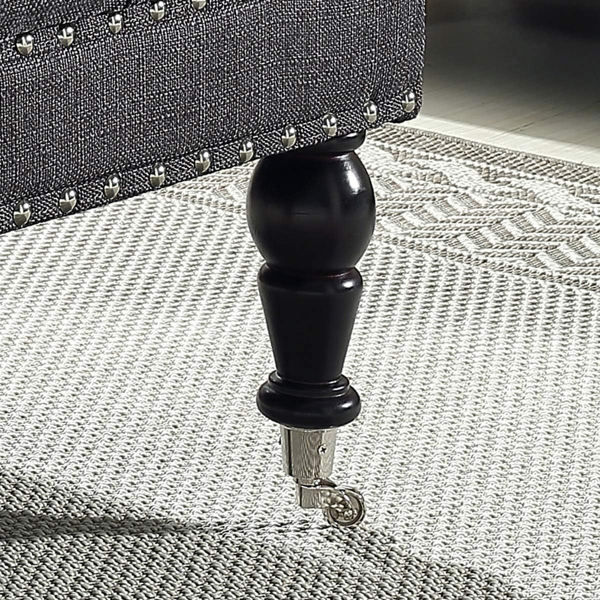 Charcoal Gray Tufted Ottoman with Rolling Wheels-4
