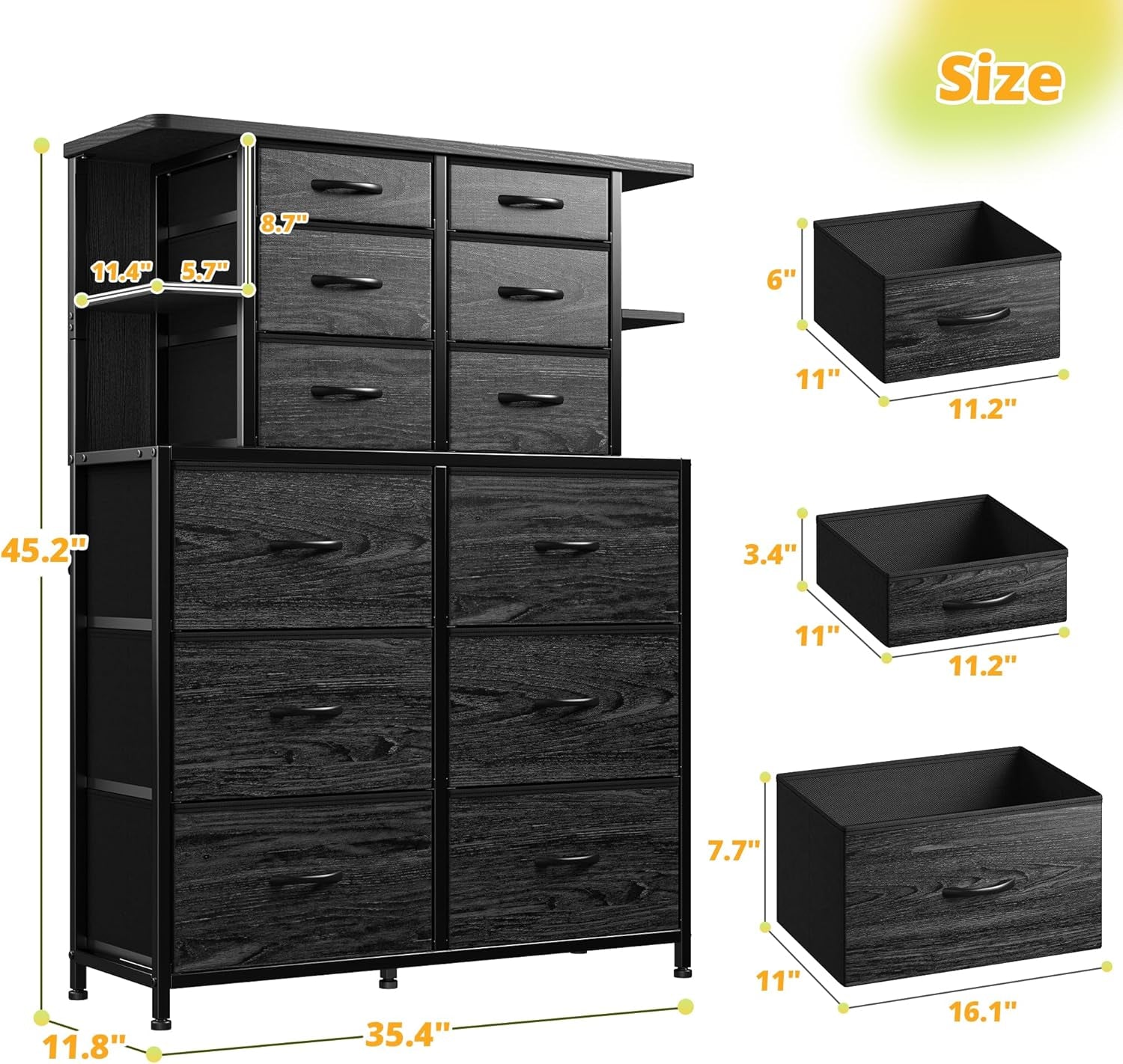 12 Drawer Dresser with LED Lights Bedroom Black-2