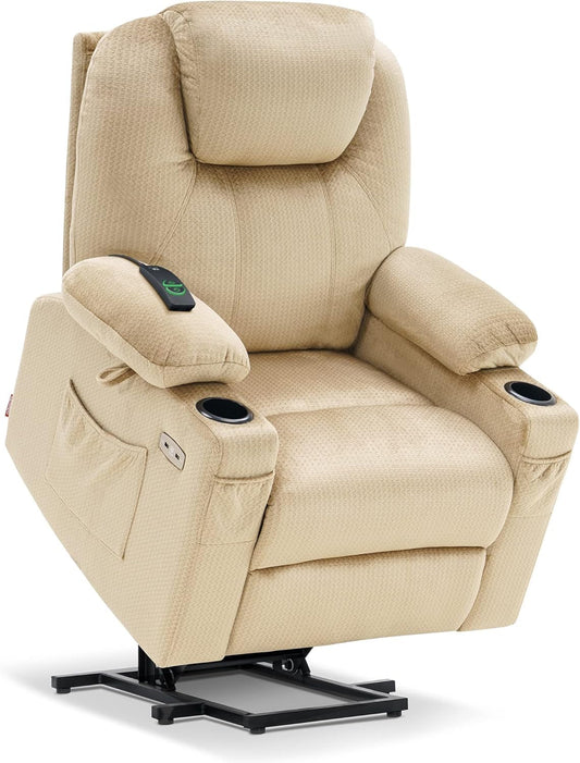 Medium Power Lift Recliner Chair Sofa with Massage and Heat for Elderly, 3 Positions, Cup Holders, and USB Ports, 2 Side Pockets, Fabric 7040 (Medium, Beige)-0
