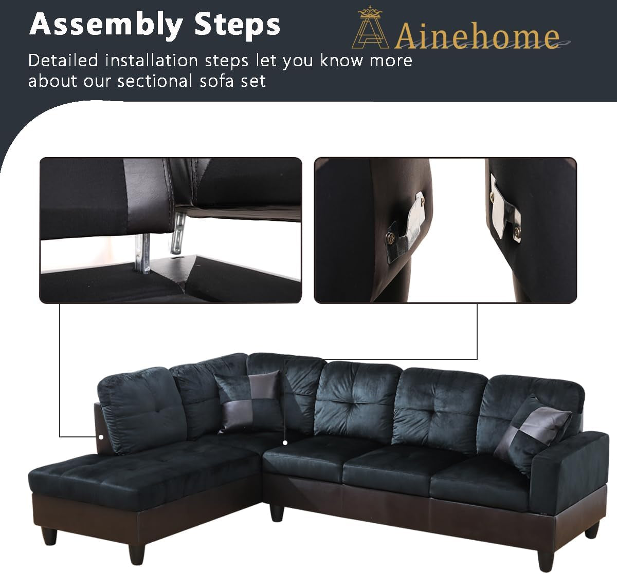 2 Pieces Sectional Sofa Sets, L-Shape Sofa Microfiber Couch Living Room Sofa Set with Chaise Using for Living Room Furniture(A-Midnight Blue, Left Hand Facing)-4