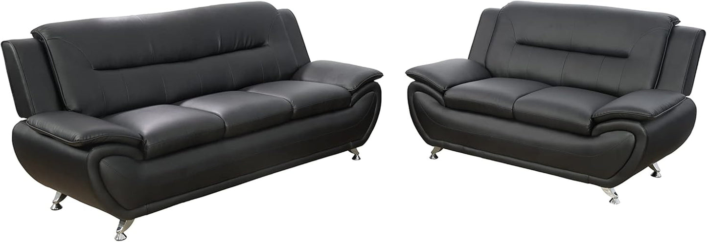 3PCS Faux Leather Sofa Set, Living Room Couch Set with Sofa, Loveseat and Chair (Black)-4