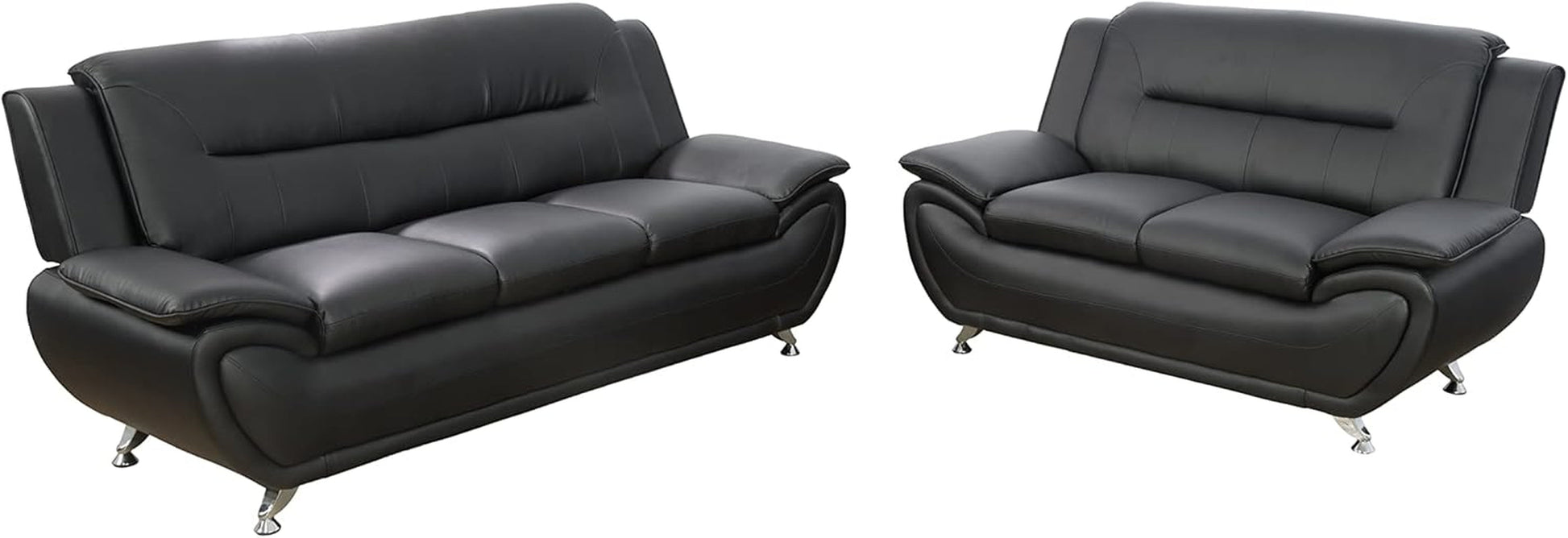3PCS Faux Leather Sofa Set, Living Room Couch Set with Sofa, Loveseat and Chair (Black)-4