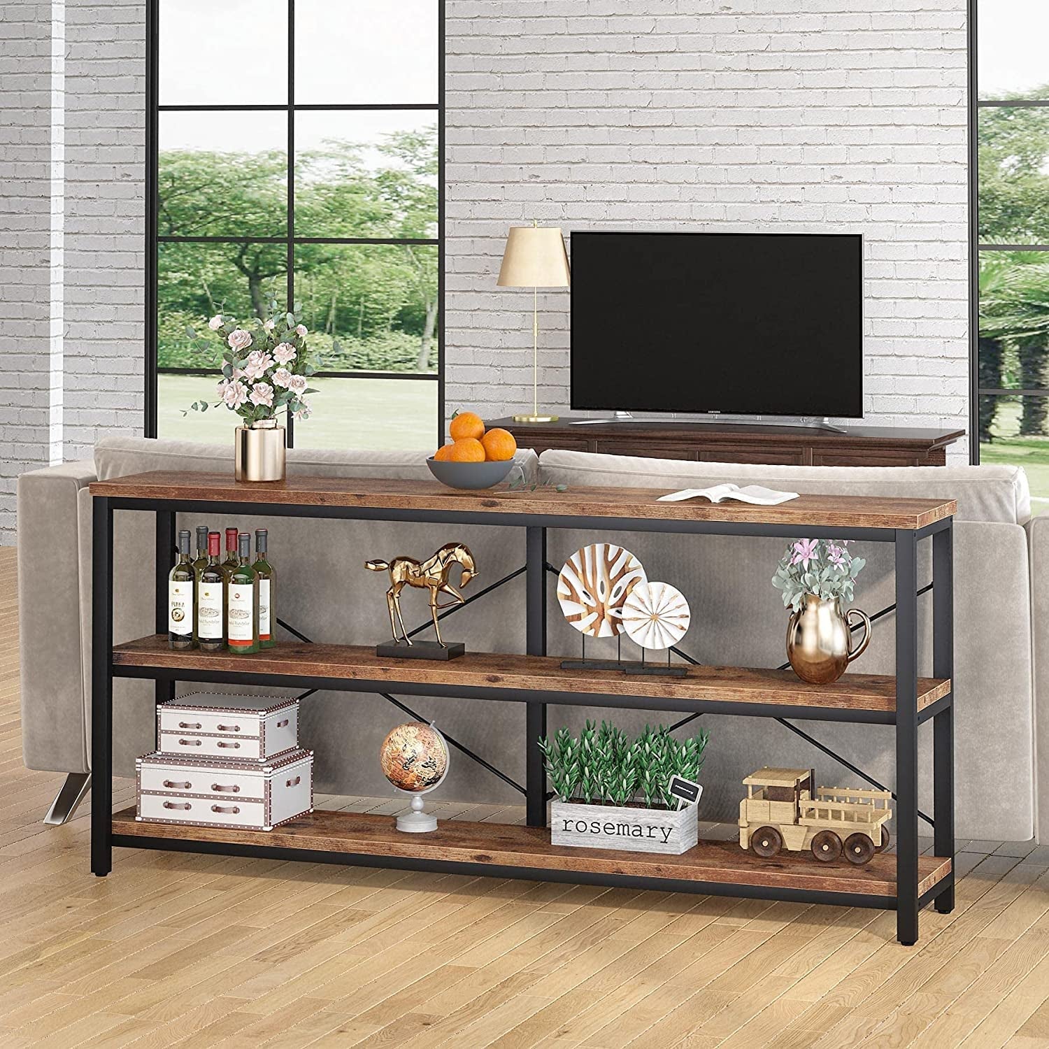 Long Narrow Sofa Table with Storage Shelves-3