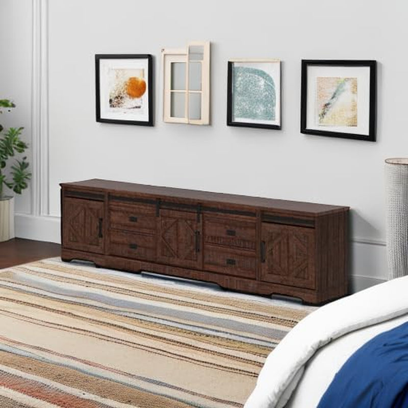 98.4" Wide TV Stand for Tvs up to 110",Faux Bark Finish Wood Entertainment Center with 4 Drawers and Adjustable Shelvs for Living Room,Rustic Brown-4