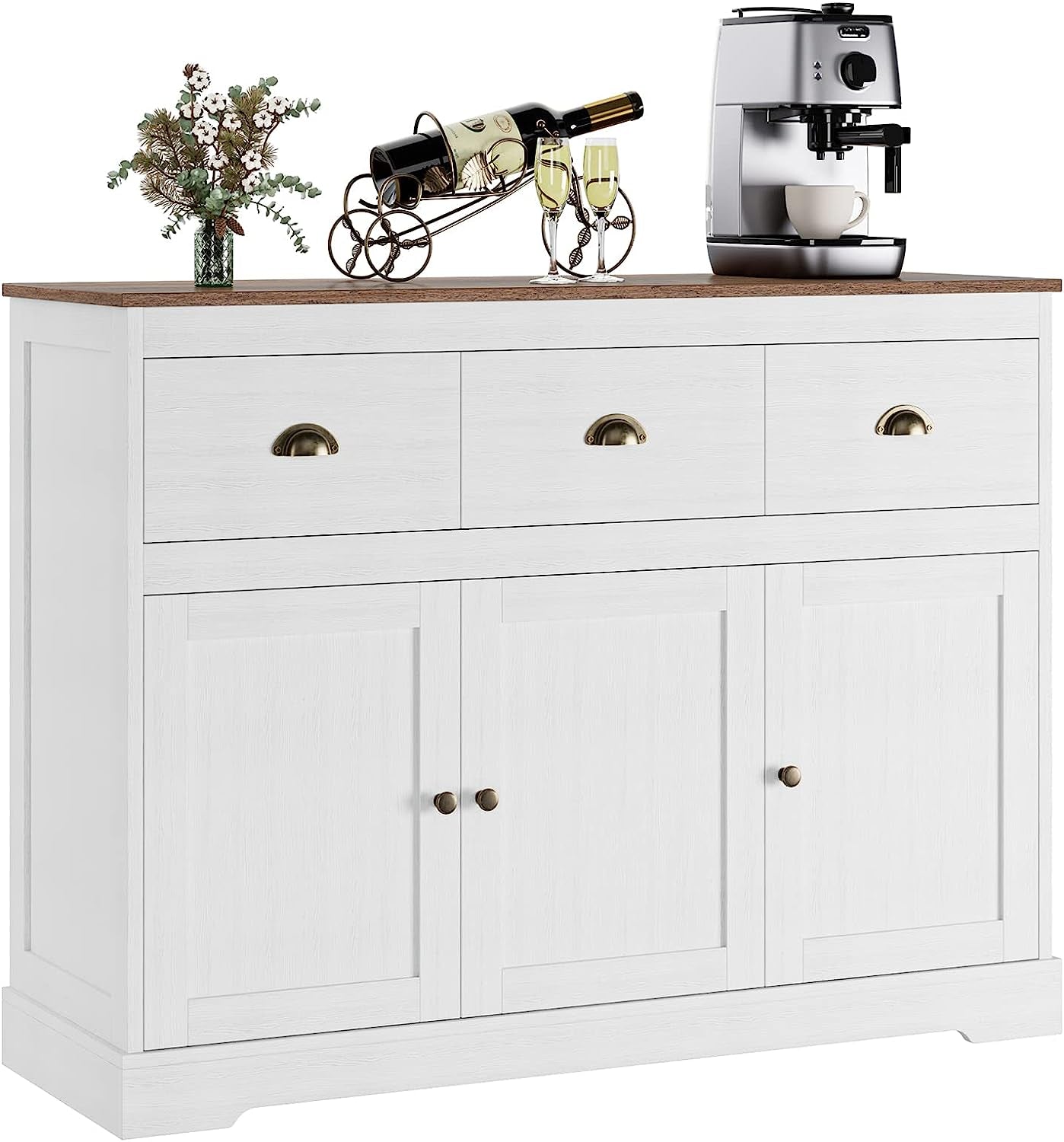 Buffet Cabinet Storage Kitchen Cabinet Sideboard Farmhouse Buffet Server, Antique White-1