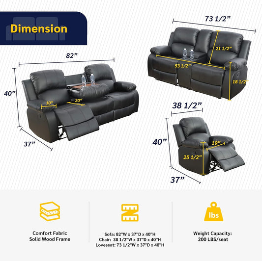 Beverly Fine 3 Piece Recliner Living Room Set-1