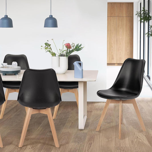 Dining Chairs, Dining Chairs Set of 4, Dining Room Chairs, Kitchen Chairs, Mid Century Modern Chairs, PU Leather Upholstered Chairs with Wood Legs, Kitchen & Dining Room Chairs, Black-1