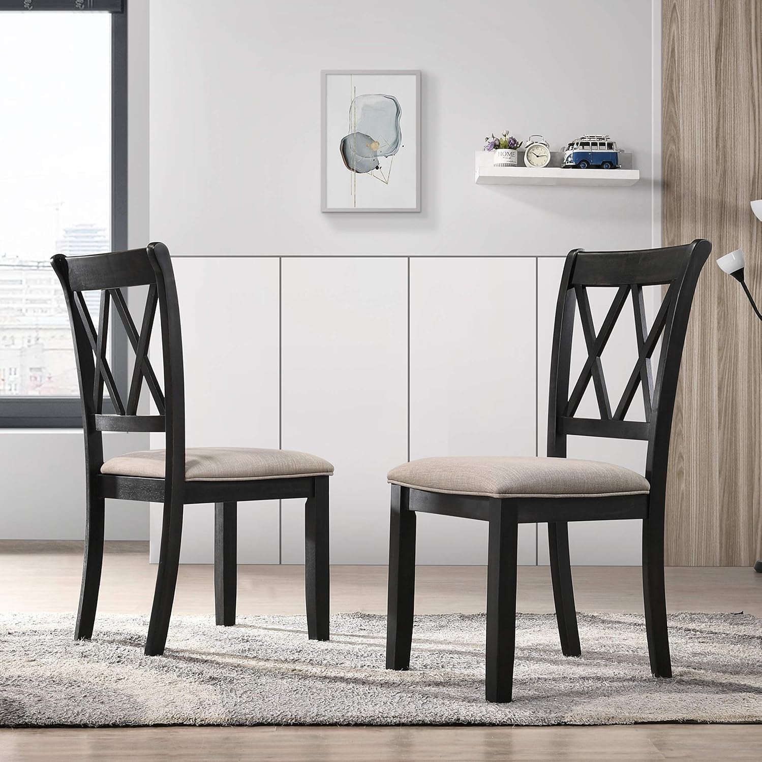 Windvale Fabric Upholstered Dining Chair in Black, Set of 2-0