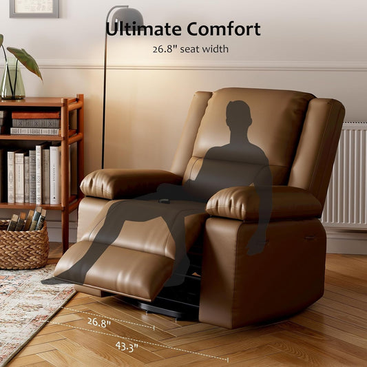 Oversized Faux Leather Power Lift Recliner W/Massage and Heat for Elderly, Recliner Chairs with Pockets for Living Room (Khaki, Large)-1