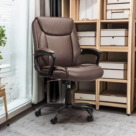 Amazonbasics Classic Puresoft Pu-Padded Mid-Back Office Computer Desk Chair with Armrest - Brown-1
