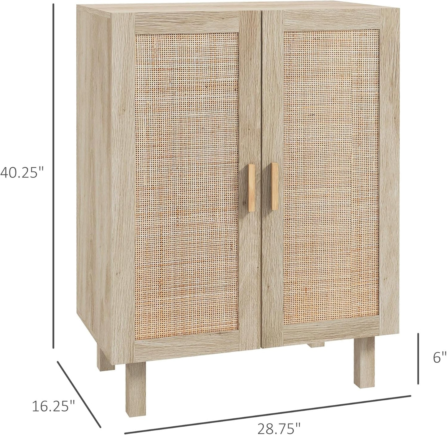 Sideboard Buffet Cabinet, Kitchen Cabinet, Coffee Bar Cabinet with 2 Rattan Doors and Adjustable Shelves, Natural-2