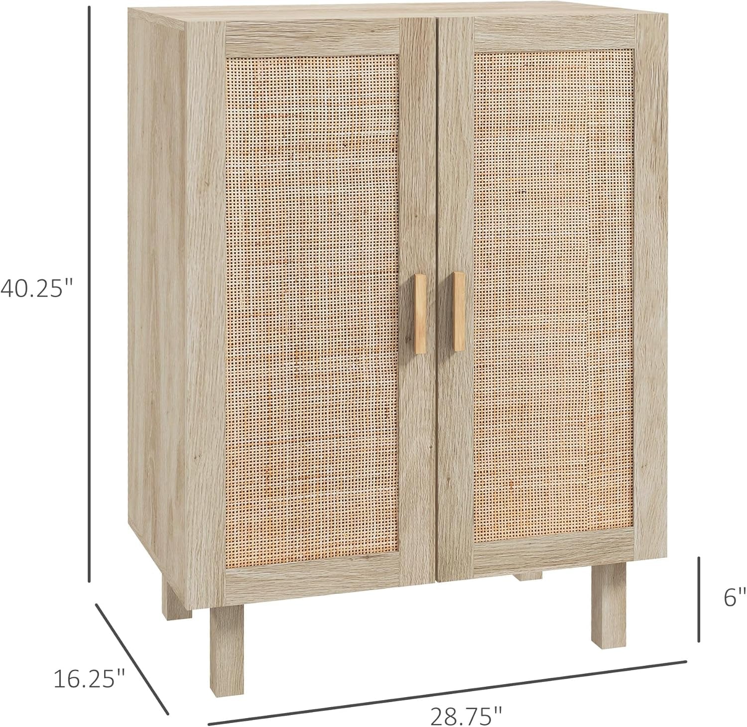 Sideboard Buffet Cabinet, Kitchen Cabinet, Coffee Bar Cabinet with 2 Rattan Doors and Adjustable Shelves, Natural-2
