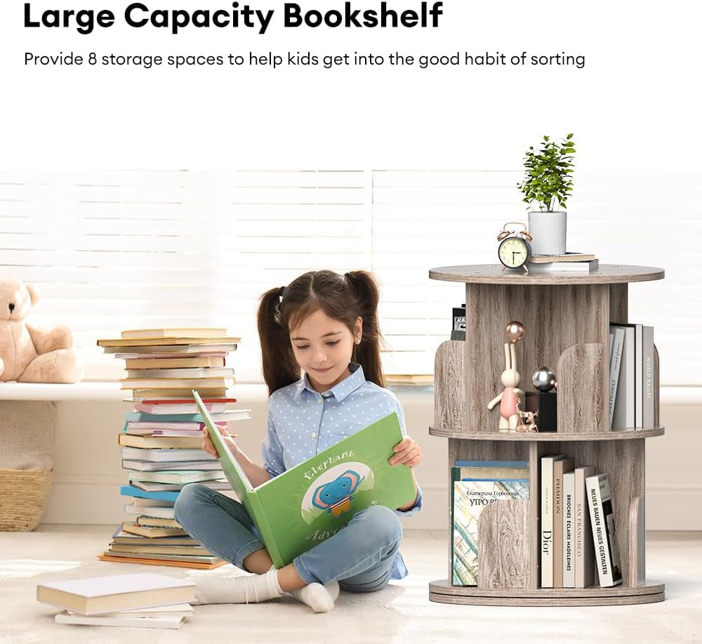 Small Rotating Bookshelf, 2 Tier Revolving Bookcase 360° Display round Bookshelf Narrow Swivel Corner Book Shelf Standing Bookcase Adult Bedroom-3