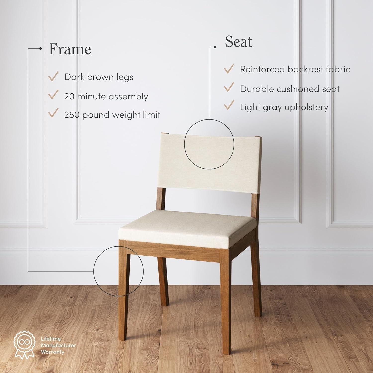 Linus Modern Upholstered Chair, 1, Light Gray/Dark Brown-3