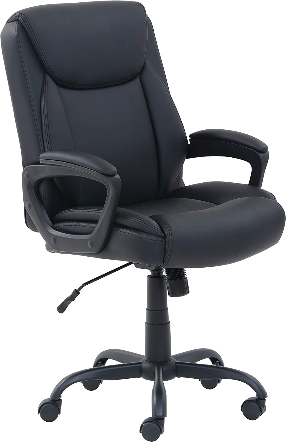 Classic Puresoft PU Padded Mid-Back Height Adjustable Office Computer Desk Chair with Armrest, 26"D X 23.75"W X 42"H, Black-0