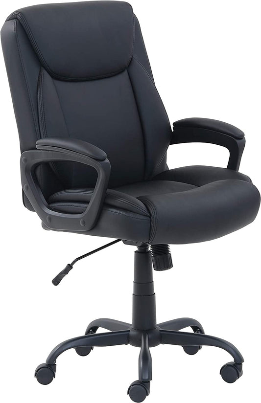 Classic Puresoft PU Padded Mid-Back Height Adjustable Office Computer Desk Chair with Armrest, 26"D X 23.75"W X 42"H, Black-0