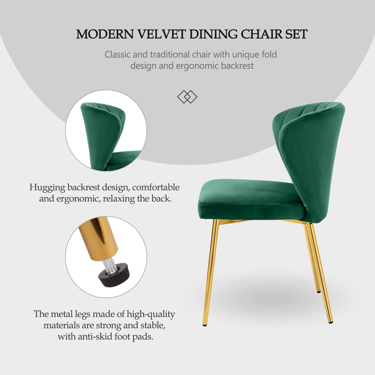 Tufted Dining Chairs Set of 4, Velvet Dining Chairs with Golden Metal Legs, Modern Upholstered Dining Chairs for Dining Room/Kitchen/Vanity, Green-3