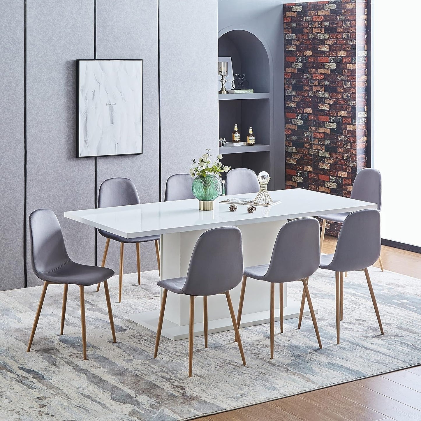 Grey Velvet Dining Chairs, Set of 4, Metal Legs-3