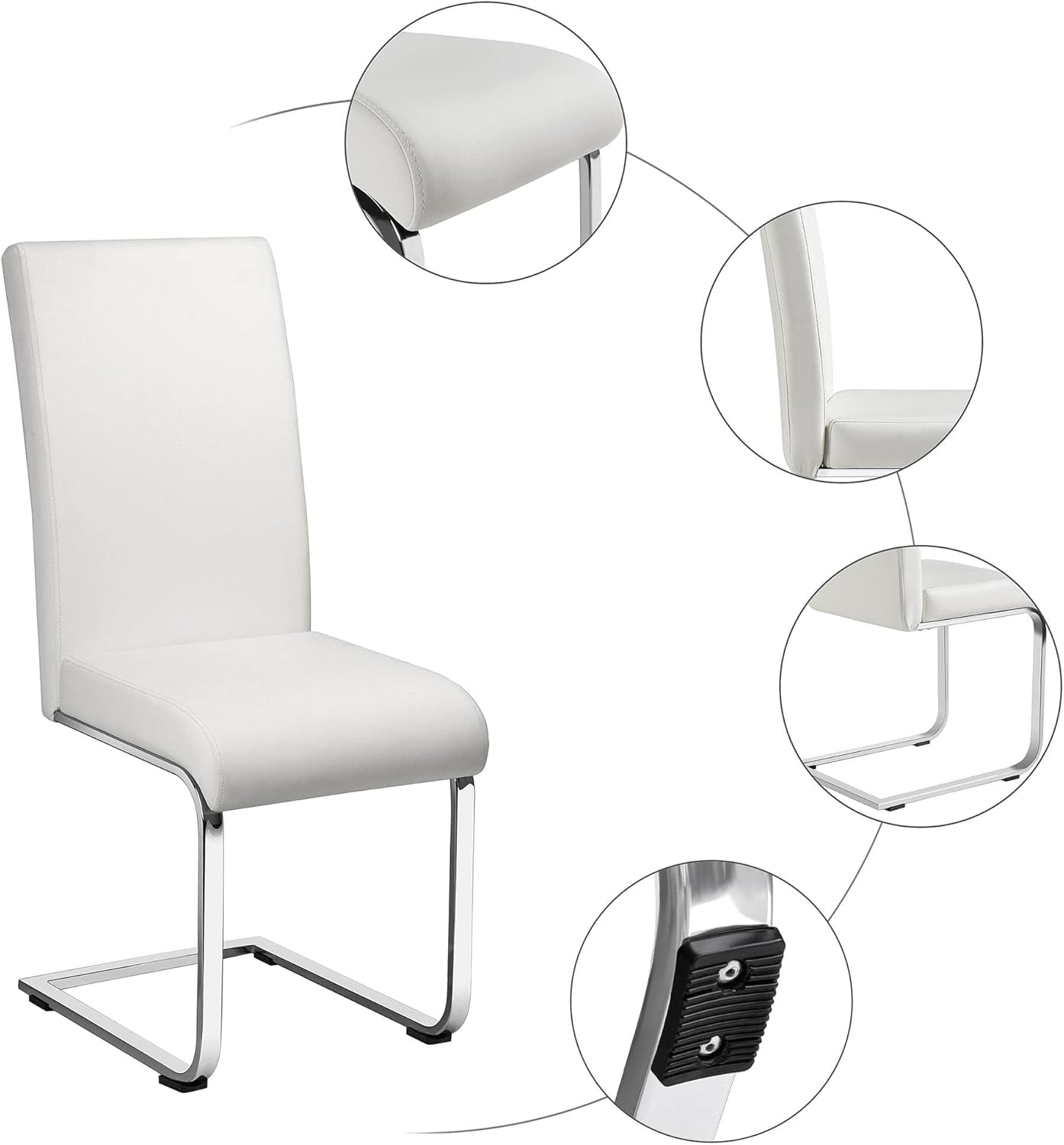 Set of 2 Dining Chairs Modern Kitchen Chairs High Back Faux Leather Dining Room Chairs Upholstered Armless Side Chairs with Metal Legs Home Kitchen Furniture, White-3