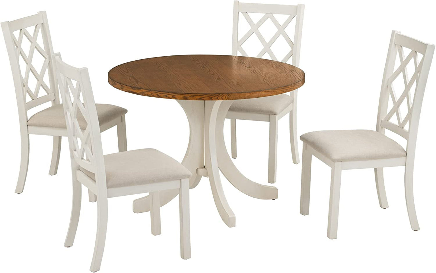 Dining Table Set for 4, Mid-Century Solid Wood 5-Piece round Dining Room Table Set-4