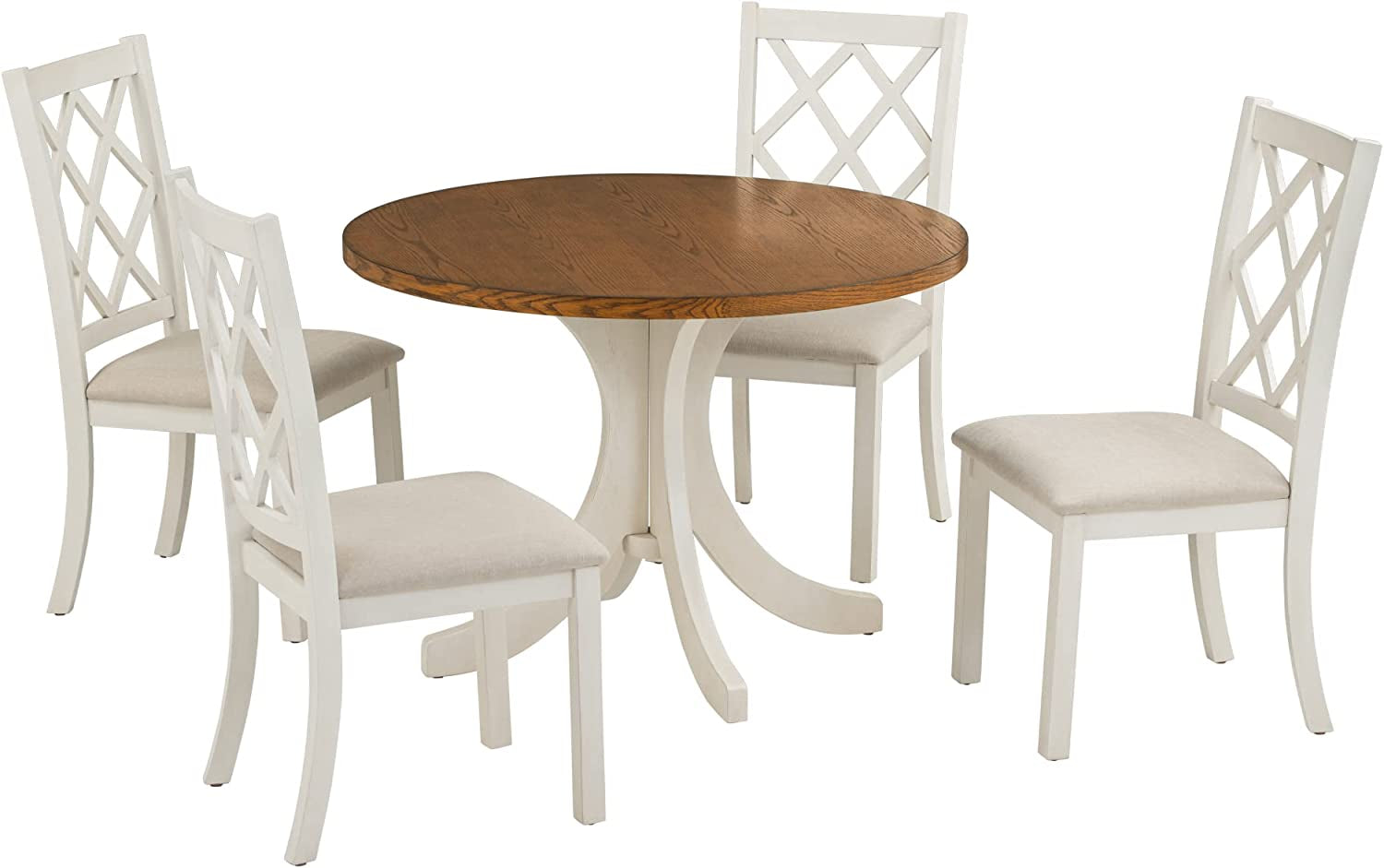 Dining Table Set for 4, Mid-Century Solid Wood 5-Piece round Dining Room Table Set-4