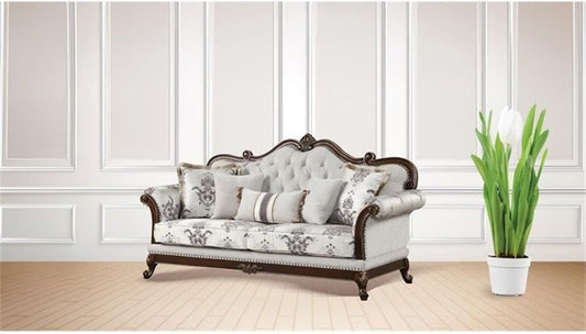 Traditional 2PC Button Tufted Living Room Set in White-1