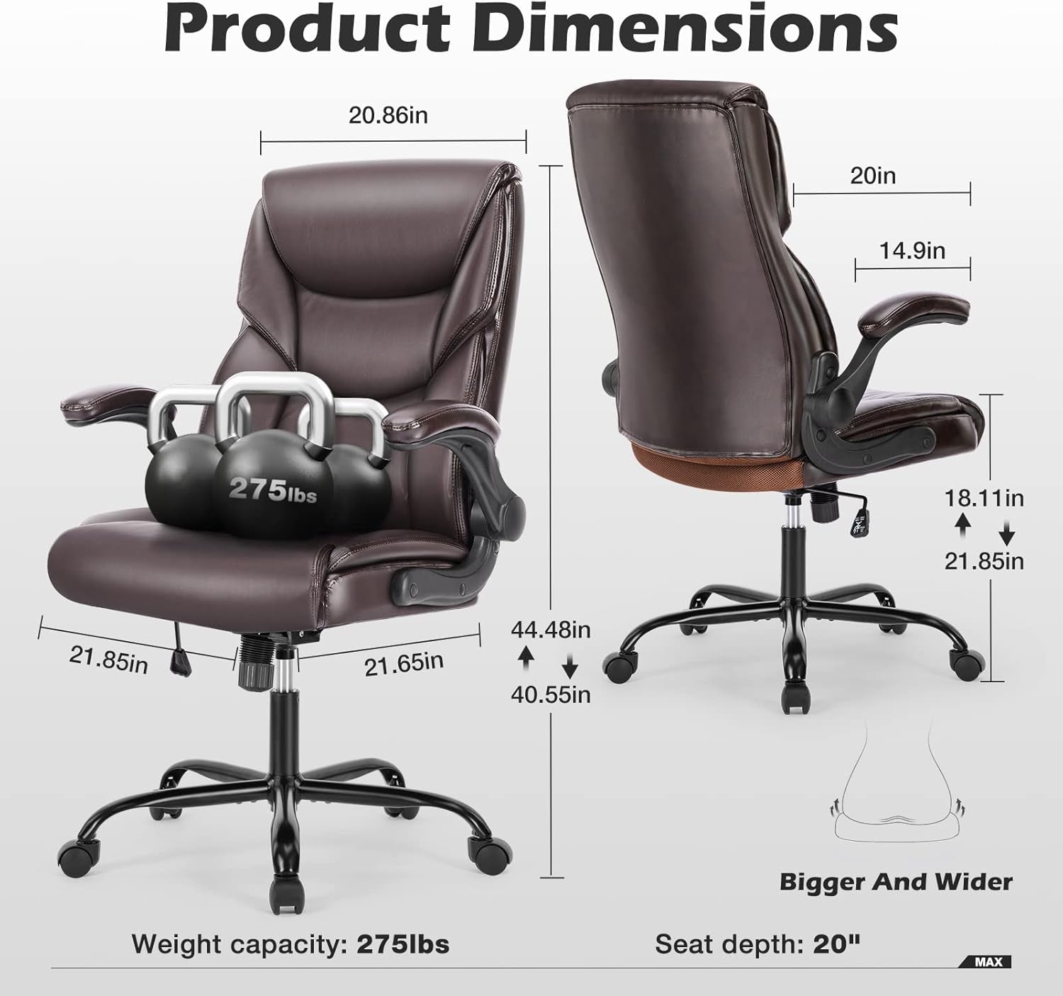 Executive Office Chair – Ergonomic Adjustable Computer Desk Chairs with High Back Flip-Up Armrests, Swivel Task Chair with Lumbar Support, Bonded Leather-2