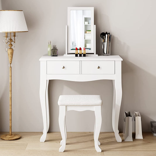 Makeup Vanity Table Set with 360° Rotation Mirror-0