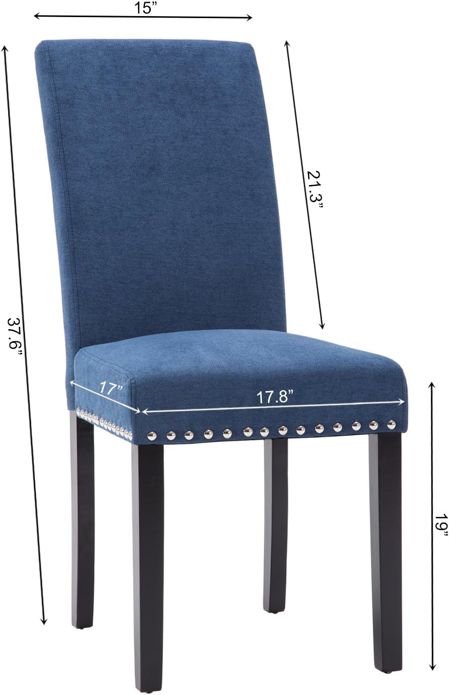 Dining Chair Upholstered Fabric Dining Chairs with Copper Nails,Set of 4,Blue-2