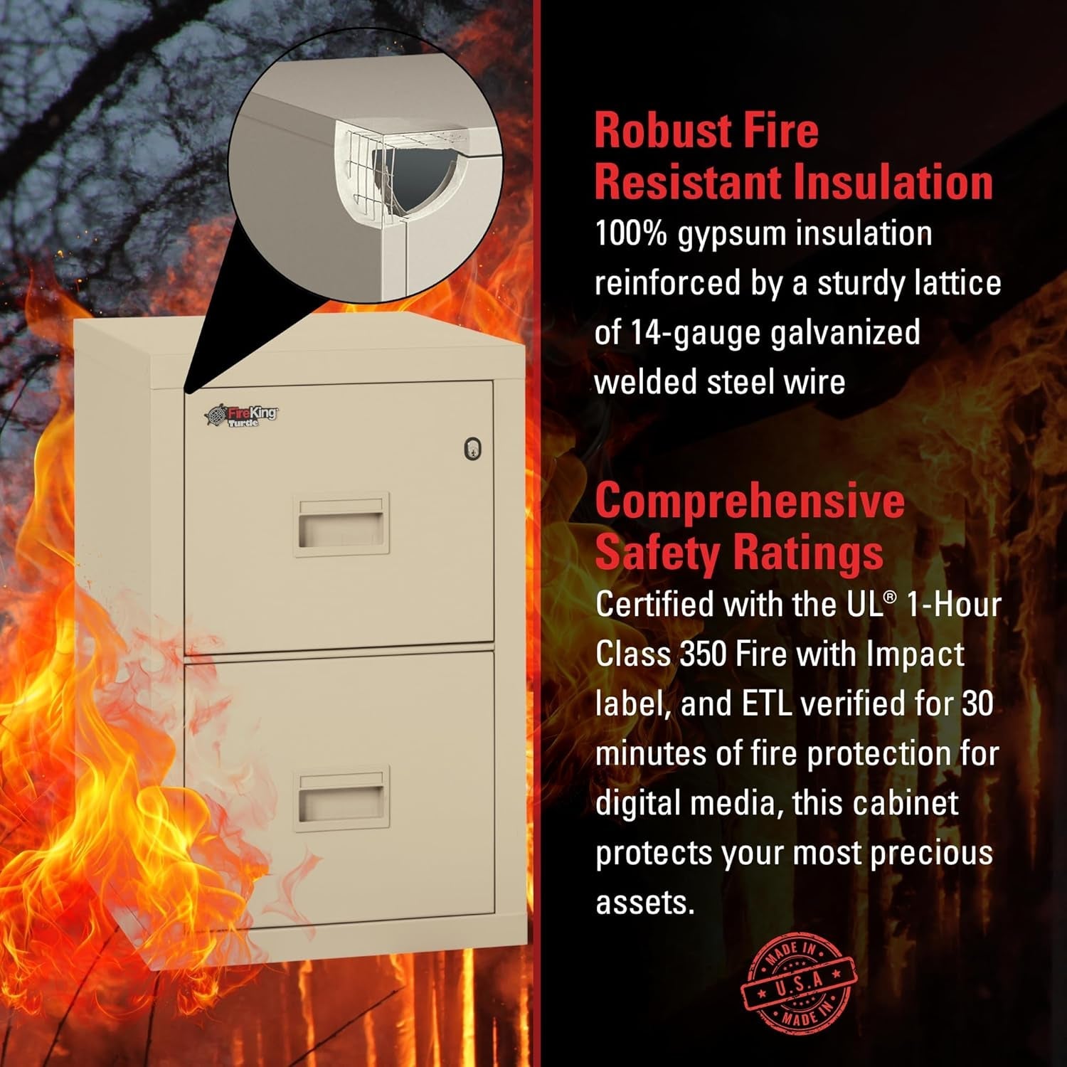 Turtle Vertical 2 Drawer Legal and Letter Fire Safe File Cabinet with Key Lock, 1 Hour Fire Rated, UL Rated & Water Resistant Home Safe, Filing Cabinet, Made in the USA, Parchment-4