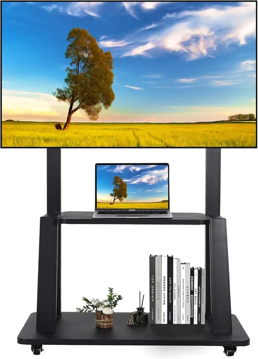Rolling TV Stand with Wheels for 32-75 Inch Heavy-Duty Mobile TV Cart LCD LED OLED Flat Panel Screens Smartboard Holds up to 100Lbs Portable TV Stand on Wheels with Shelf Height Ajustable-0