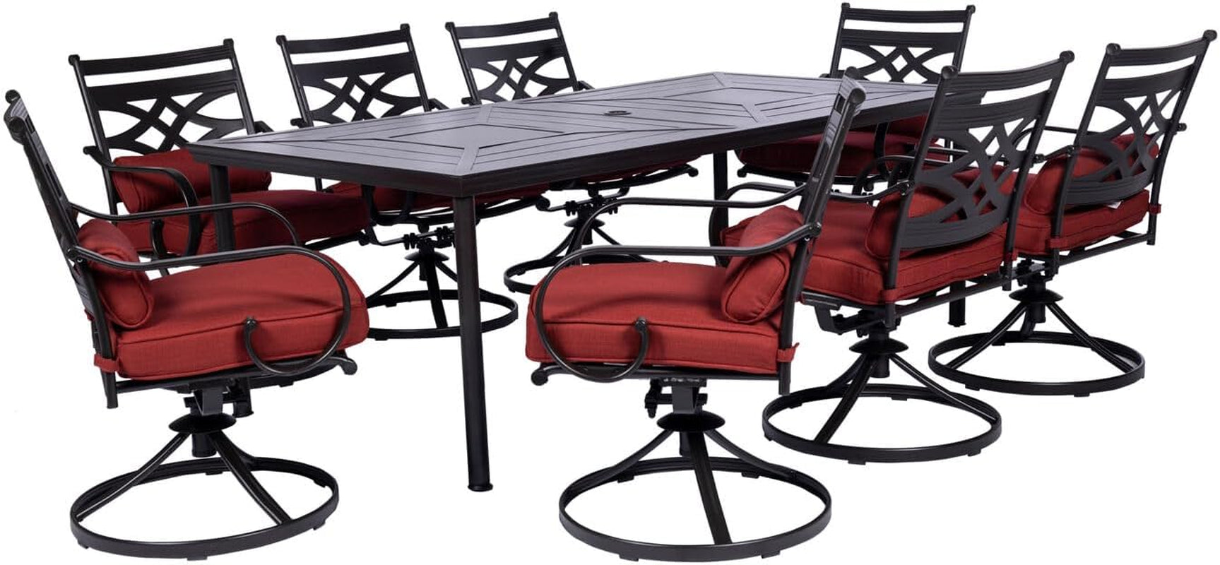 Montclair 9-Piece Outdoor Dining Set, 8 Swivel Rocker Chairs with Comfortable Seat and Lumbar Cushions, 84"X42" Stamped Rectangle Table, All-Weather Patio Dining Set for 8 for Backyard, Patio-0