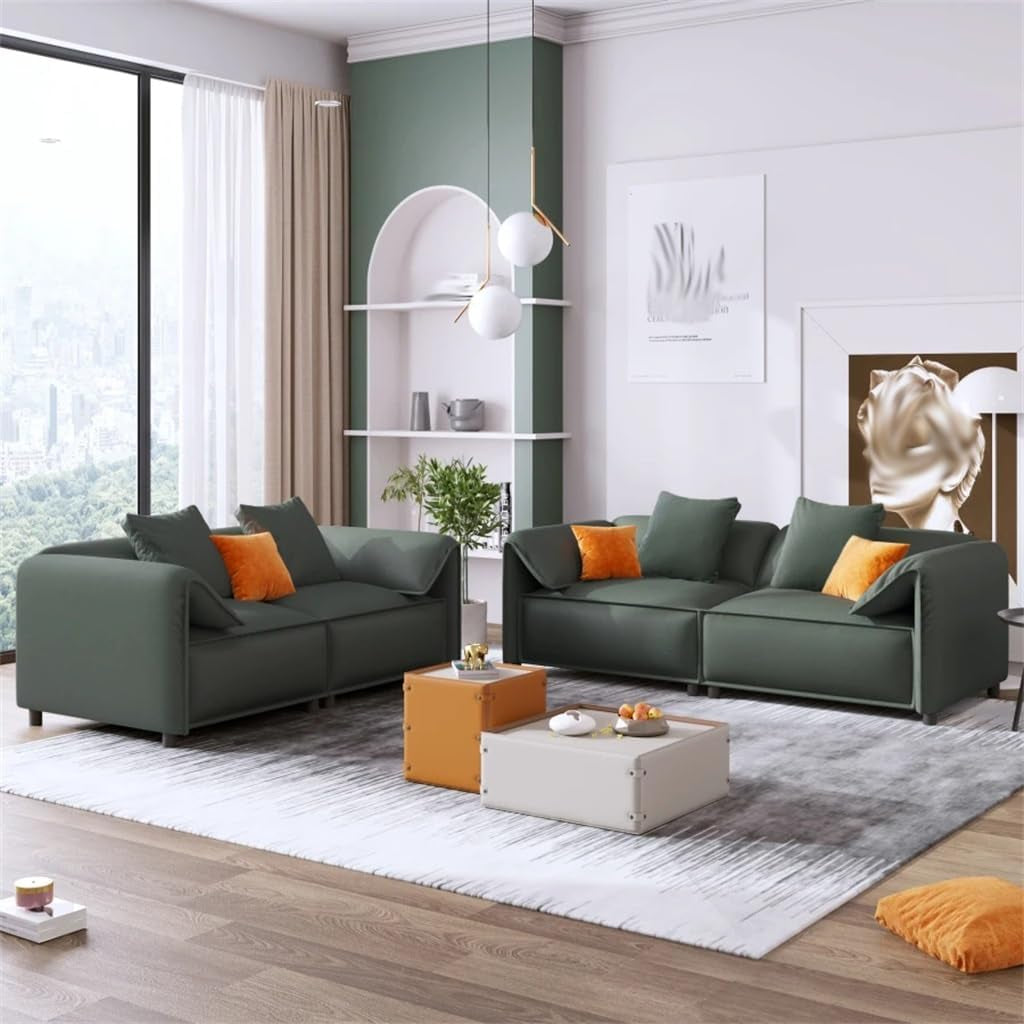 2 - Piece Living Room Set with 4 Tosiing Pillows, Upholstery, Suitable for Living Room,Green (D as Shown)-1