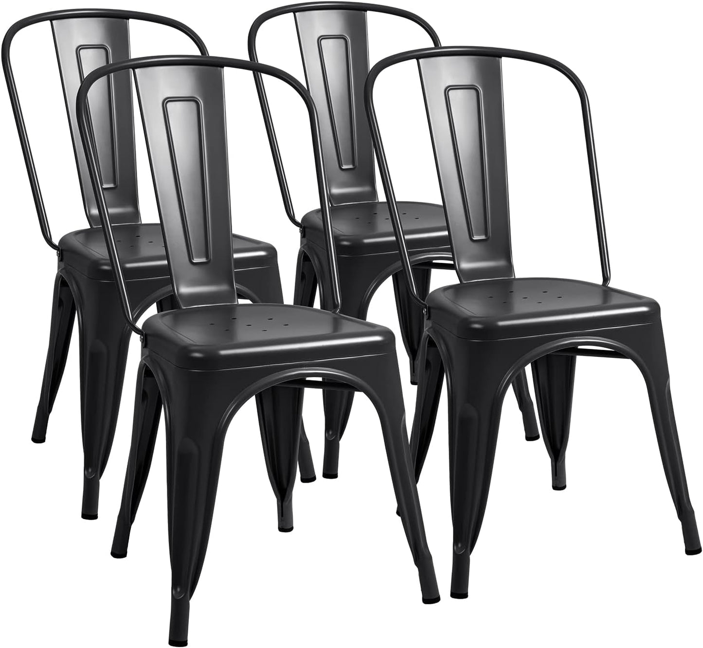 Metal Dining Chair Indoor-Outdoor Use Stackable Classic Trattoria Chair Chic Dining Bistro Cafe Side Metal Chairs Set of 4 (Black)-0
