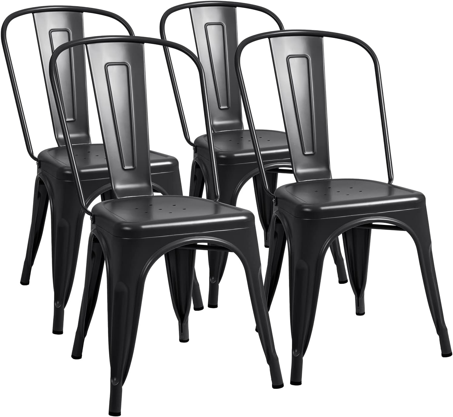 Metal Dining Chair Indoor-Outdoor Use Stackable Classic Trattoria Chair Chic Dining Bistro Cafe Side Metal Chairs Set of 4 (Black)-0