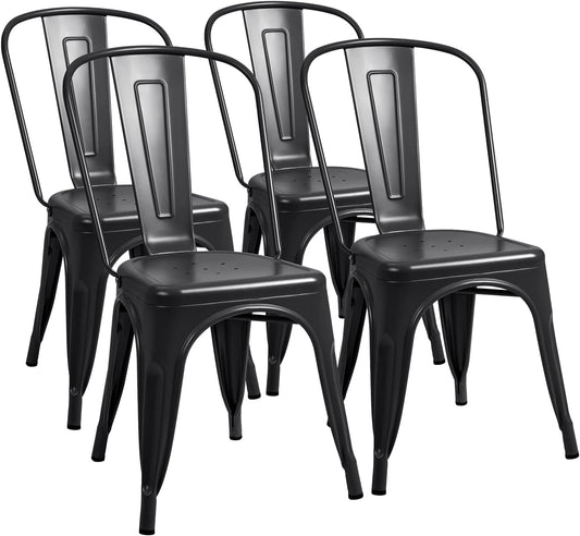 Metal Dining Chair Indoor-Outdoor Use Stackable Classic Trattoria Chair Chic Dining Bistro Cafe Side Metal Chairs Set of 4 (Black)-0