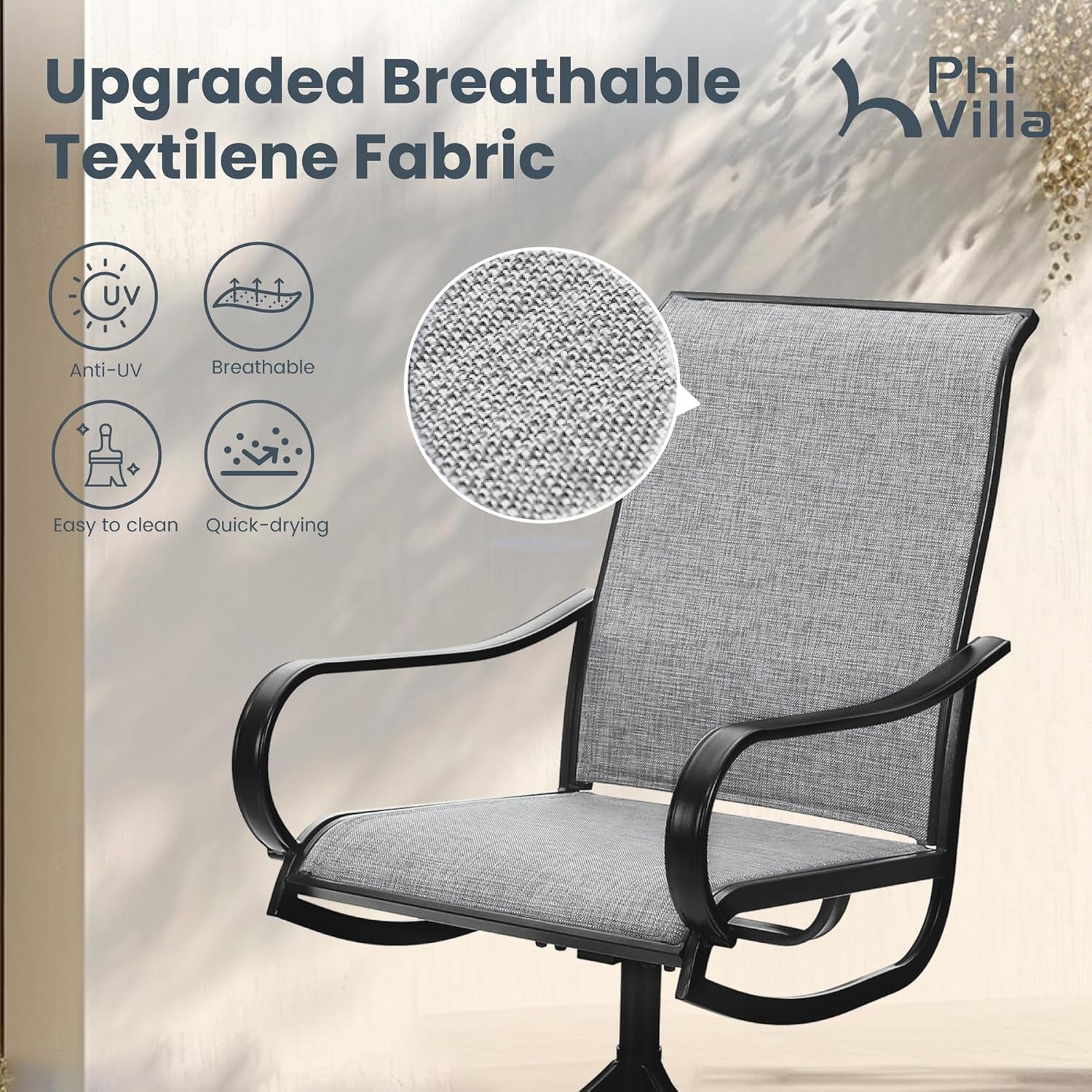 5 Piece Outdoor Patio Dining Set with 4 Swivel Dining Chairs & 1 Large round Dining Table, Gray Textilene Mesh Fabric Chair and round Metal Table for All Weather Deck Lawn Garden-2