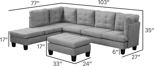 Modern Sectional Sofa L Shaped Couch with Reversible Chaise & Ottoman, Large Living Room Furniture, Grey-1