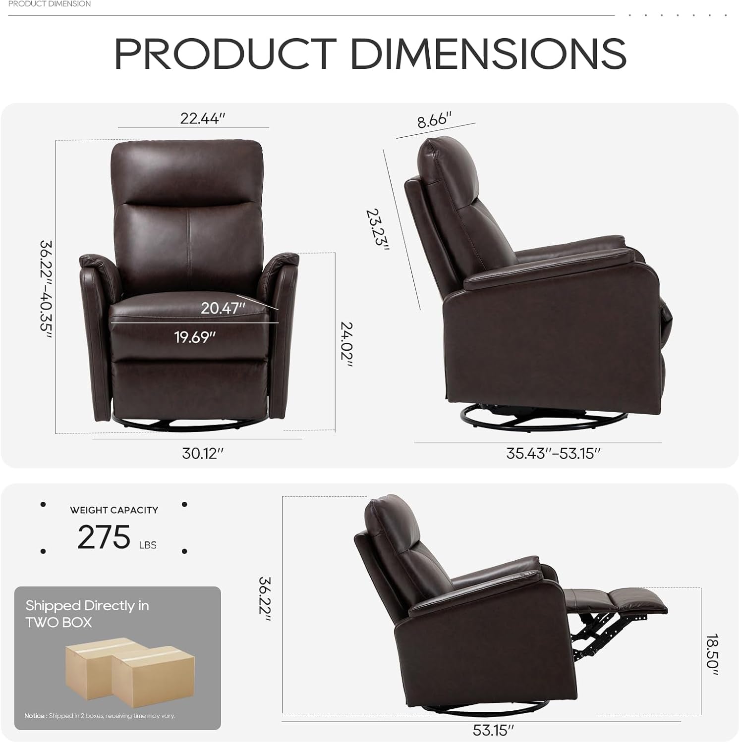 Recliner Chair, Living Room Glider Chairs Home Theater Seat PU Leather Couch Sofa Chair with Footrest Cushion Swivel Modern Bedroom, Chocolate-2
