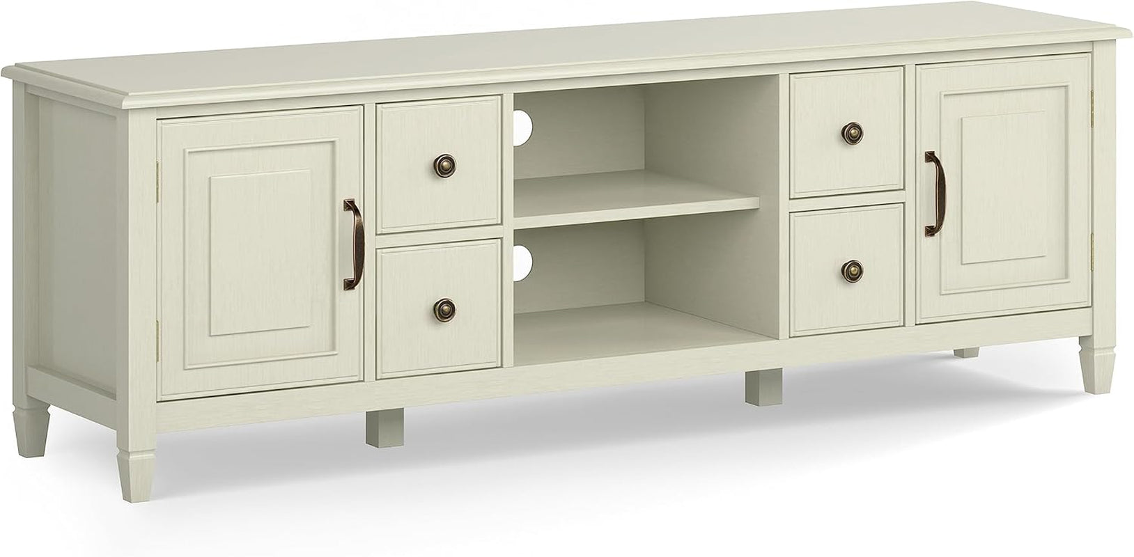 Connaught Solid Wood 72 Inch Wide Traditional TV Media Stand in Antique White for Tvs up to 80 Inches, for the Living Room and Entertainment Center-0