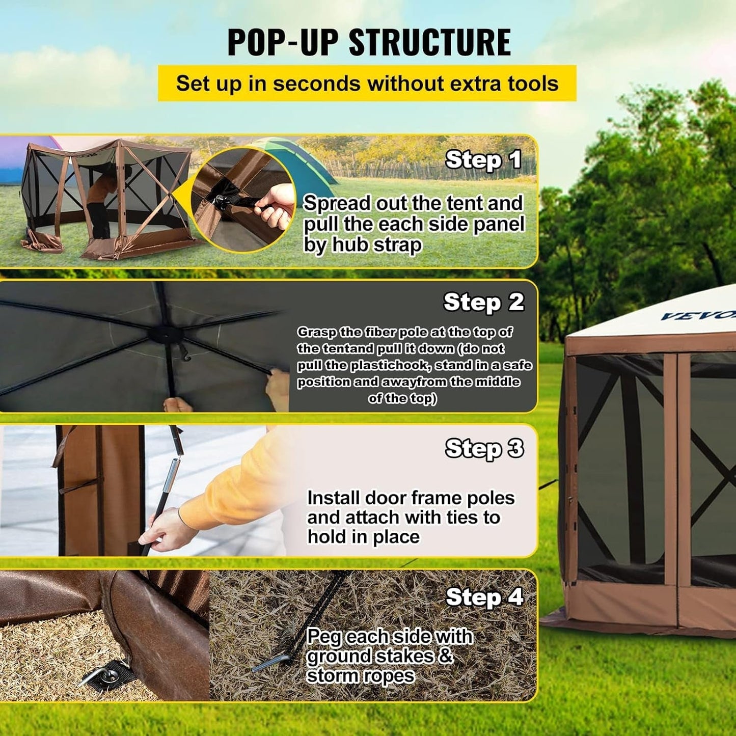 12x12 Brown Beige 6-Sided Pop-Up Screen Tent-3