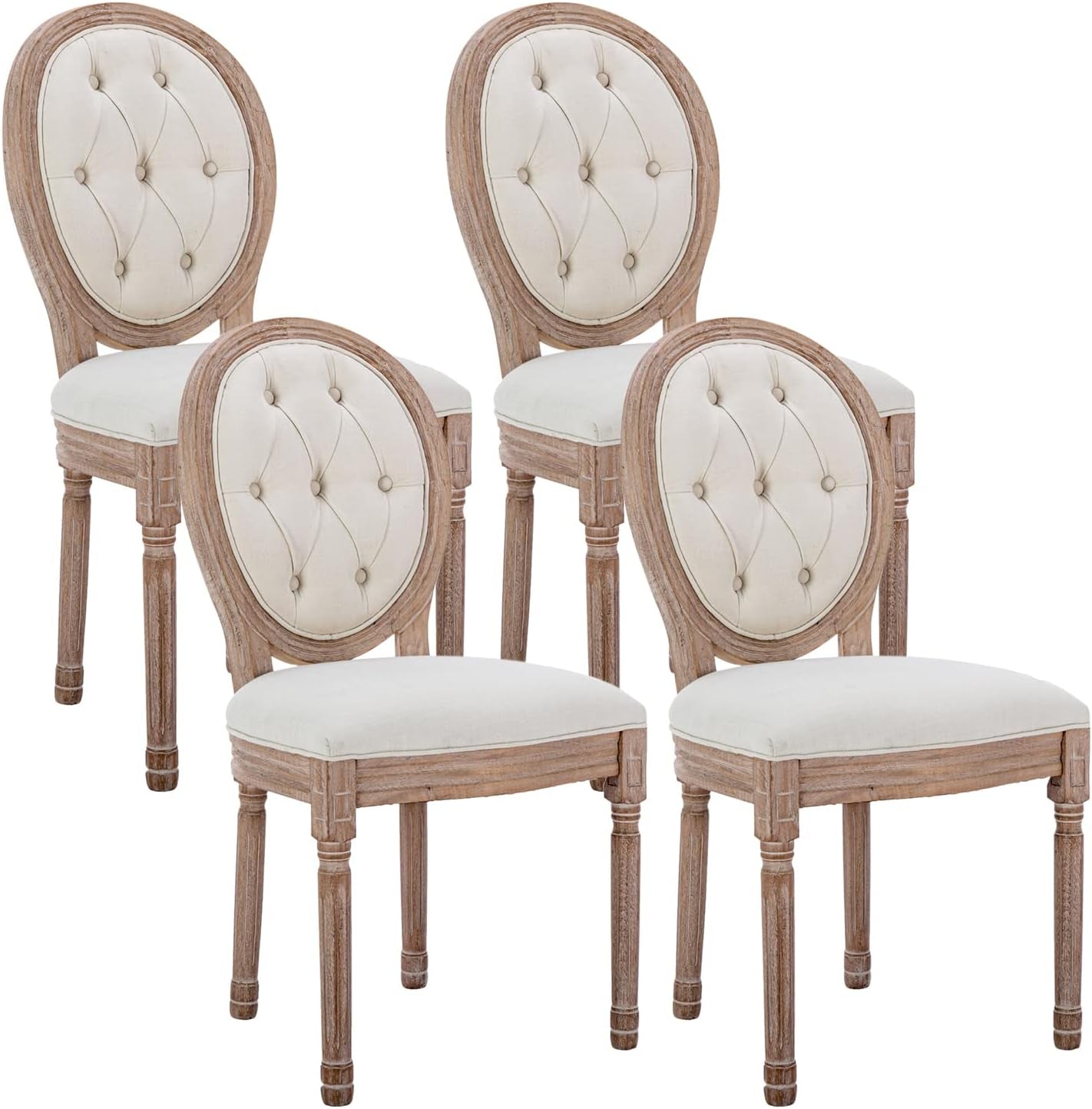 French Country Dining Chairs Set of 4, Vintage Louis Chairs with Curved Backrest and Beautifully Carved Solid Wood Frame, Farmhouse Dining Chairs for Living Room, Kitchen, Restaurant-0