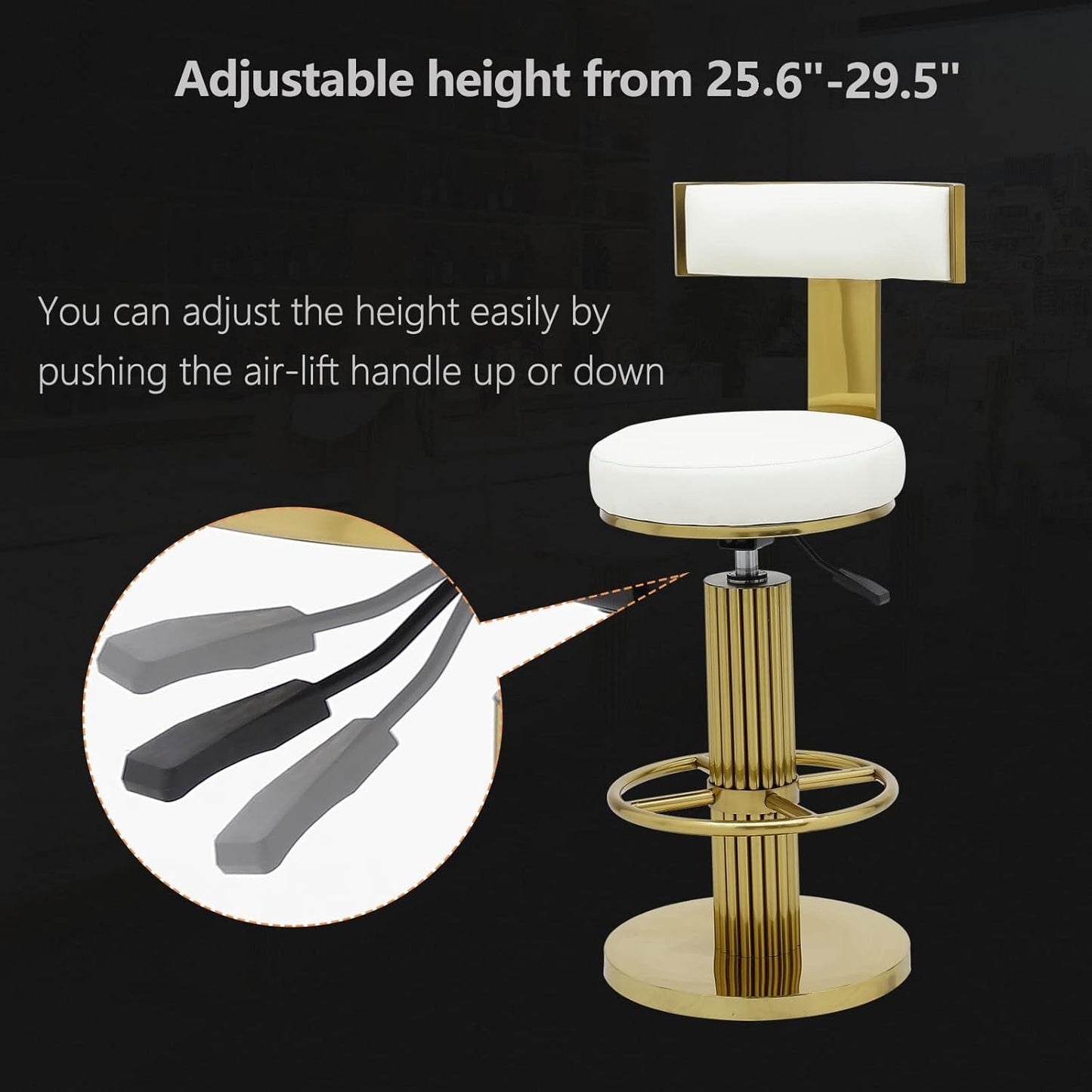 Counter Height Bar Stools with Back, Modern Adjustable Height Barstools Swivel Bar Chairs with Polished Gold Stainless Steel Legs and Comfortable Cushion for Kitchen Island Counter (White)-4