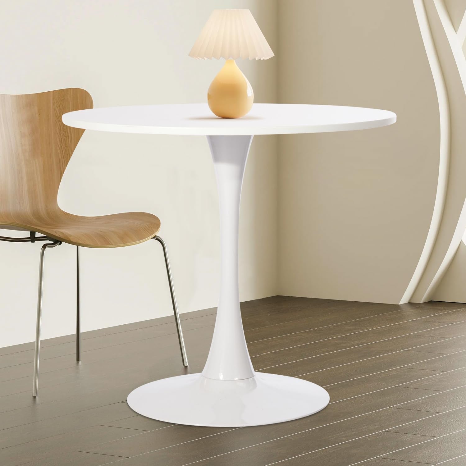 round Leisure Tulip Dining Table 31.5" Stylish with Pedestal Base for Home Office Living Room Kitchen Restaurant Cafe, White-3