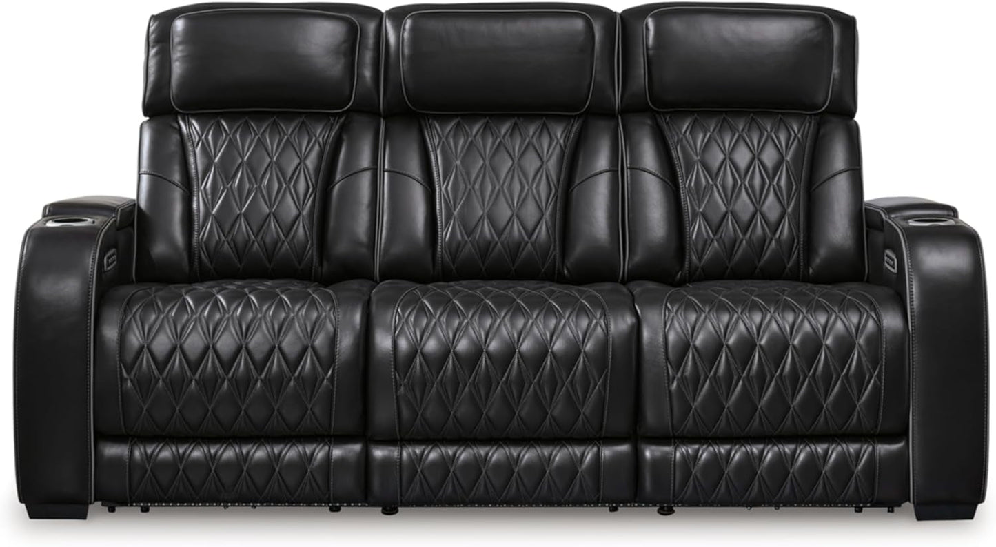 Boyington Contemporary Leather Match Power Reclining Sofa with Adjustable Headrest, Cup Holder, USB Charging Ports, Air Massage System and LED Lighting, Black-0